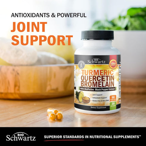 Turmeric Quercetin with Bromelain Supplement - Extra Strength Immune & Joint Support with BioPerine for Max Absorption