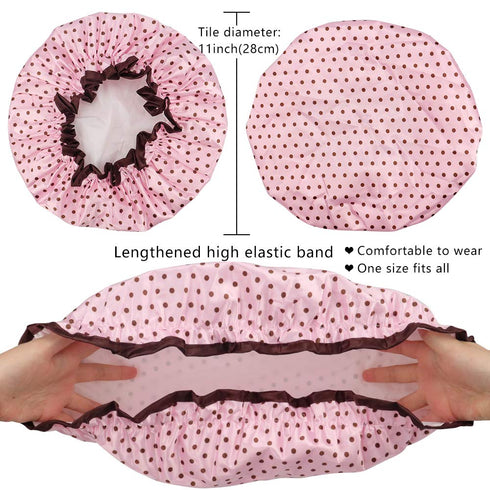 TCOTBE 4 Pieces Shower Cap for Women, Reusable Elastic Bath Caps with Double Waterproof Layers