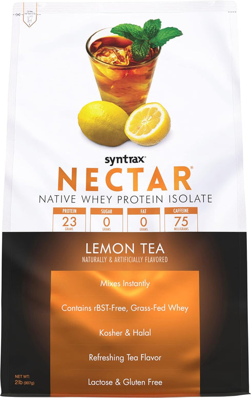 Syntrax Nutrition Nectar, 100% Whey Isolate Protein Powder, Lemon Tea, 2 lbs, Refreshing Fruit Flavor