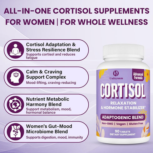Uniisyunm 16 1 90 Cortisol Supplements for Women, IN Cortisol Detox for Women, with Magnesium, Ashwagandha, L-Theanine