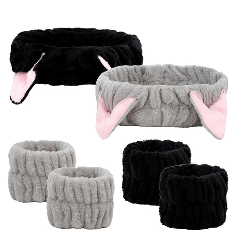 6 Pcs Spa Headband Face Wash and Wristband Set, Cute Cat Ears Plush Makeup Skincare Headbands