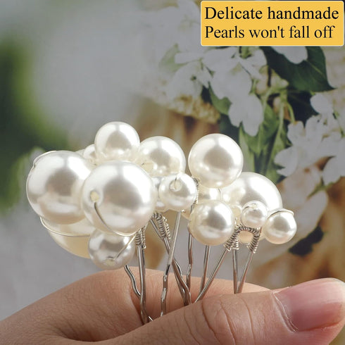 Wedding Pearl Hair Pins (12 PCS), U Shaped Hair Accessories for Bridal Women in Silver