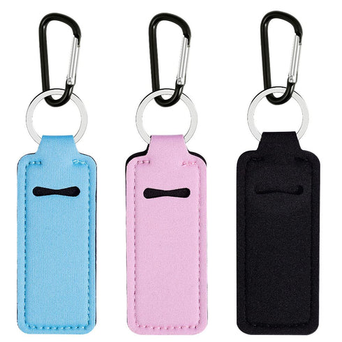 Pengxiaomei 3 Pcs Chapsticks Holder Keychain - Small Christmas Gifts for Women, Stocking Stuffers (Pink, Blue, Black)