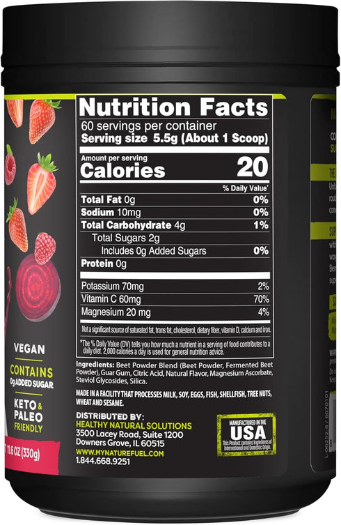 Nature Fuel Power Beets Powder - Delicious Mixed Berry Superfood Supplement, Supports Circulation, 60 Servings