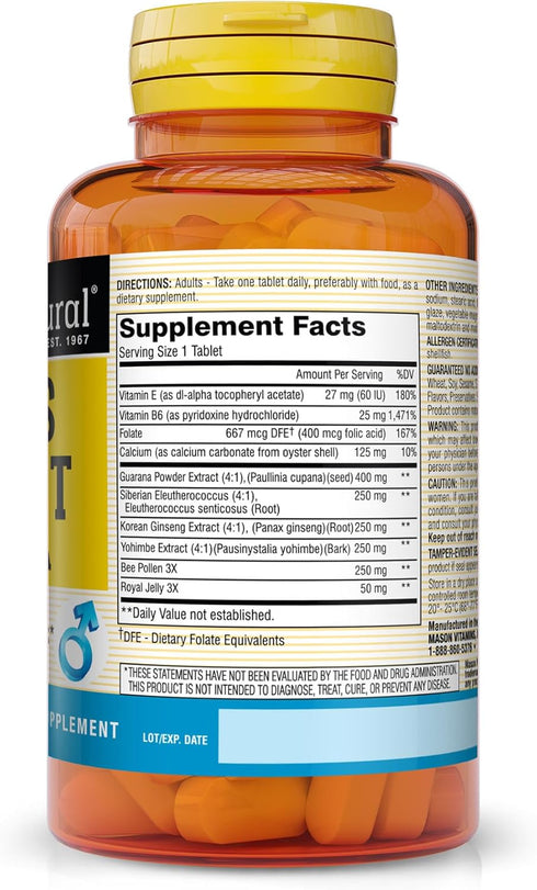 MASON NATURAL Men's Potent Formula - Supports Energy and Performance, Improved, Endurance, Stamina and Vitality, Herbal Complex Supplement, 60 Tablets