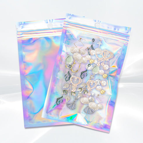 100Pcs Resealable Foil Pouch Mylar Sample Bag, 3x4 inch Holographic Packaging Bags, Great for Small Business and Party