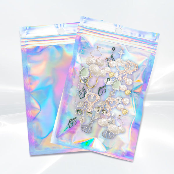 100Pcs Resealable Foil Pouch Mylar Sample Bag, 3x4 inch Holographic Packaging Bags, Great for Small Business and Party