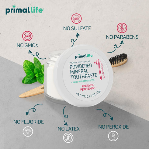 Primal Life Organics Dirty Mouth Toothpowder, Organic Tooth Cleaning Powder, Peppermint, 0.25 oz