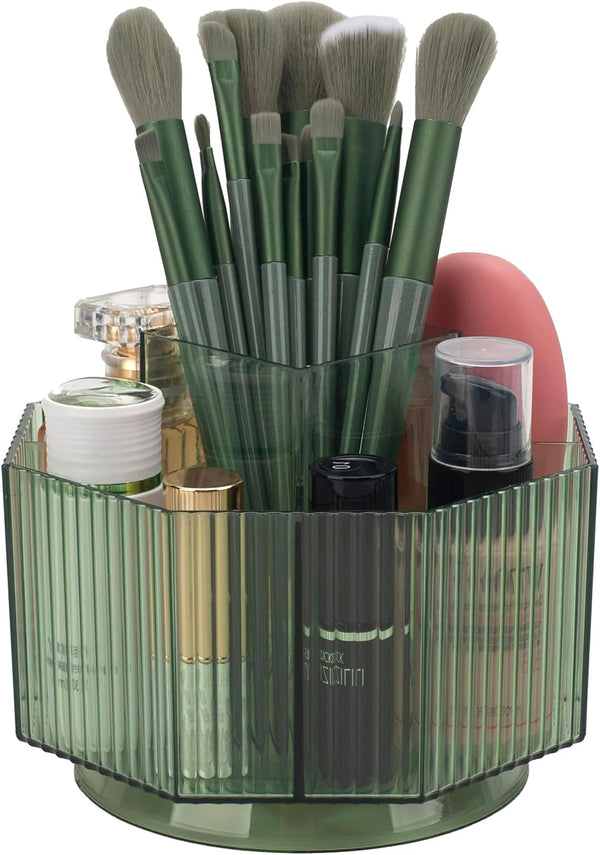 Makeup Brush Holder, 360° Rotating Organizer with 5 Slots for Vanity, Multi-Functional Pen Holder
