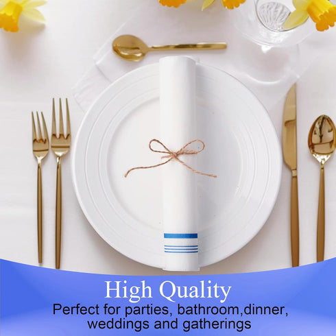 Hunanyume 50 12" 17"(Blue Disposable Paper Hand Towels for Bathroom, Decorative Linen Feel Guest Towels, Soft