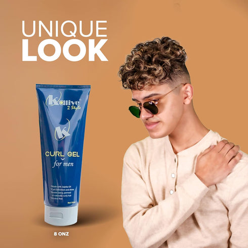 KALIVE Curl Gel for Men, 8 oz. Hair Gel, Defines Curls, Reduces Frizz, Enhances Natural Waves