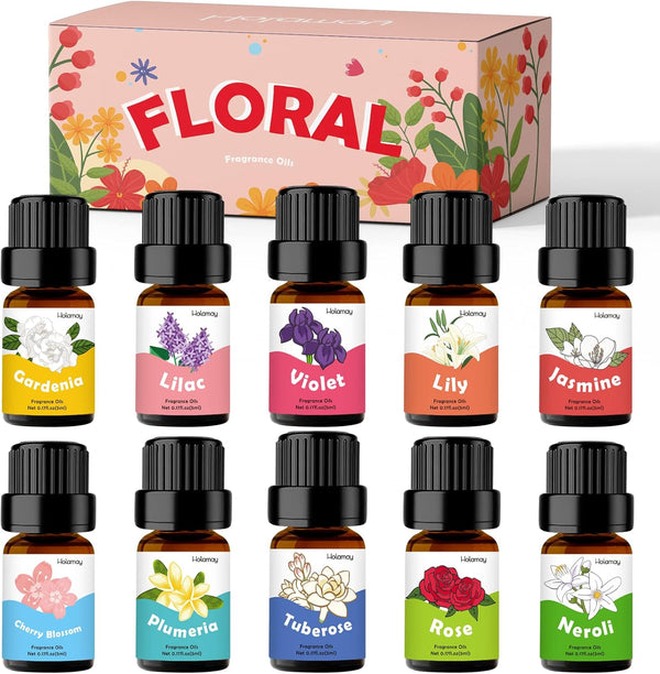 Floral Essential Oils - Holamay Premium Fragrance Oil for Candle Making - 5mlx10, Aromatherapy Oils for Diffusers