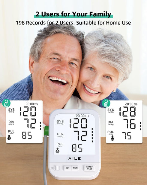 Blood Pressure Monitor for Home Use: AILE Machine with Large LCD Backlit Screen and Adjustable Comfort Cuff