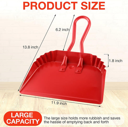 4 Pack Heavy Duty Metal Dust Pans 12 Inch, Large Handheld Dustpans for Household & Commercial Cleaning (Red)