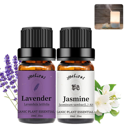 yethious Organic Jasmine Lavender Essential Oil Set for Diffuser & Aromatherapy