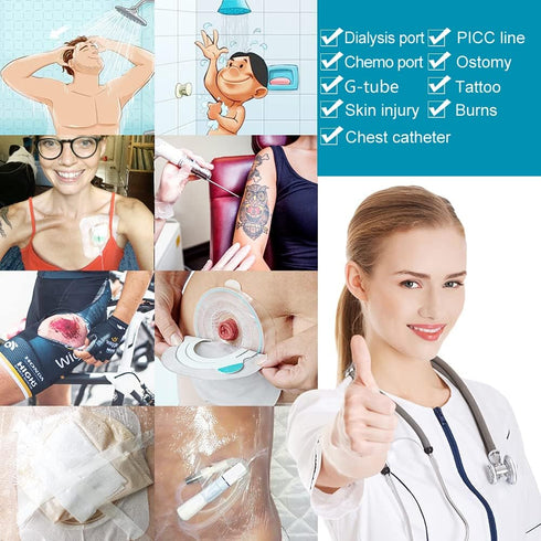 Waterproof Stretch Adhesive Bandage PD Dialysis Catheter Shower Cover, Wound Shields for Picc Line (Pack of 50)