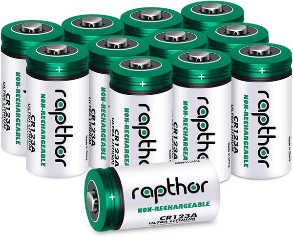 rapthor CR123A Lithium Batteries 3V, 12 Pack 1650mAh High Capacity Non-Rechargeable 123A Photo Battery for Camera
