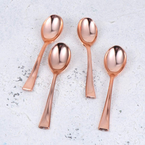 YARNOW 24Pcs Rose Gold Plastic Mini Spoons, Disposable Dessert Tasting Cutlery for Parties & Everyday Use