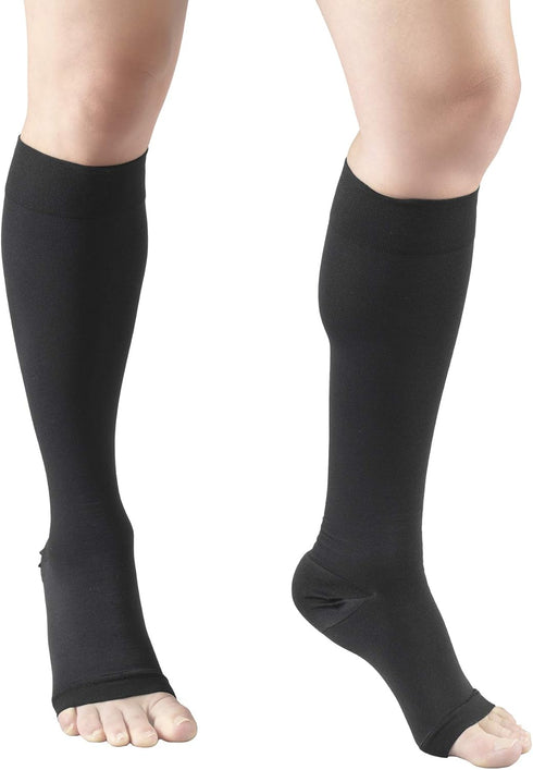 Truform 20-30 mmHg Compression Stockings for Men and Women, Knee High Length, Open Toe, Charcoal, Medium