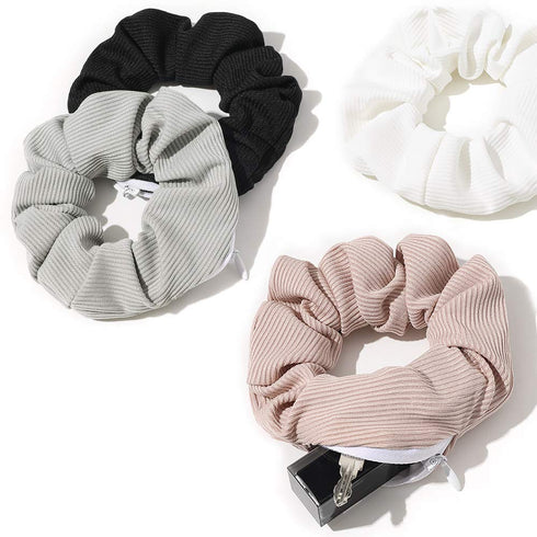 Pocket Scrunchies Hair Ties with Hidden Zipper, Stash Scrunchy Ponytail Holder