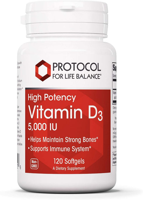 Protocol Vitamin D3 5,000 IU, 120 Softgels - Bone & Teeth Support, Dietary Supplement for Immunity & Mineralization,