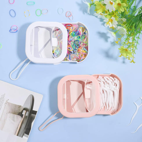 Prudiut 2pcs Hair Tie Organizer - Portable Clip Holder for Baby Teen Girl Women - Christmas Gifts (Pink and White)