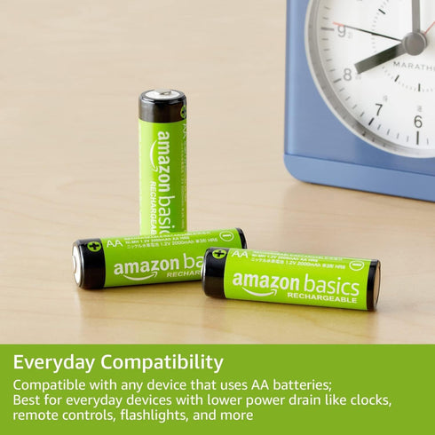 Amazon Basics 8-Pack Rechargeable AA NiMH Batteries, 2000 mAh