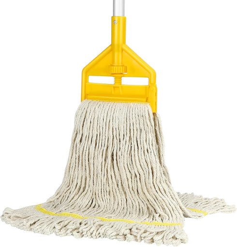 Commercial Heavy Duty Mop, Industrial Cotton Mop with Long Handle, Looped-End String Wet Mops for Home, Garage, Office