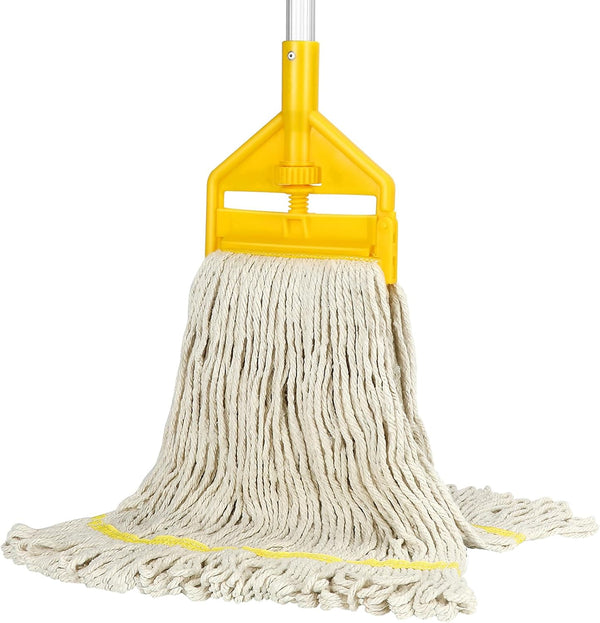 Commercial Heavy Duty Mop, Industrial Cotton Mop with Long Handle, Looped-End String Wet Mops for Home, Garage, Office