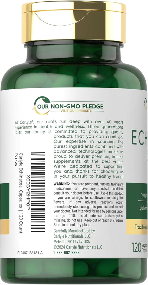 Carlyle Echinacea 650mg Capsules - 120 Count Non-GMO & Gluten Free Supplement