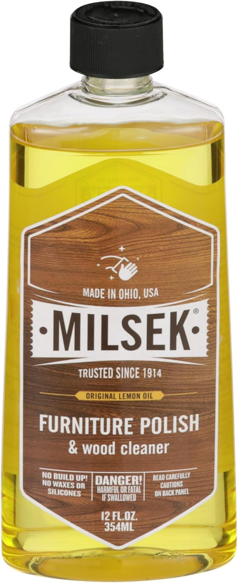 Milsek Furniture Polish and Wood Cleaner with Lemon Oil, 12 Fl Oz, Multipurpose Solution for Home Improvement