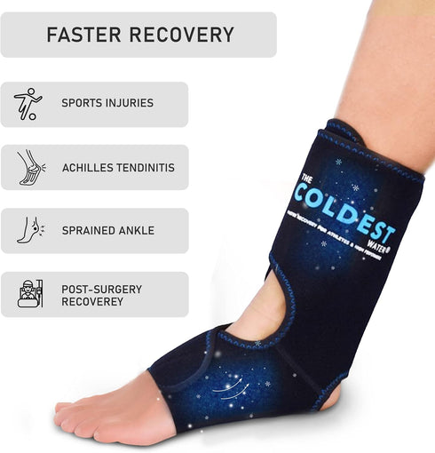 Coldest Foot Ankle Achilles Pain Relief Ice Wrap with 2 Cold Gel Packs - Best for Tendon Injuries & Sore Feet