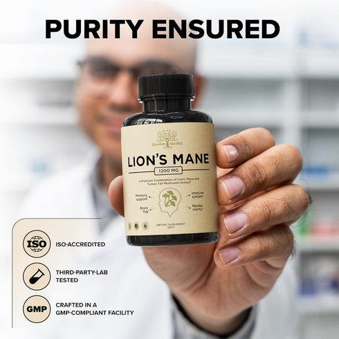 Lions Mane Supplement Capsules - 120 Caps - with Turkey Tail for Nootropic Brain Fog, Focus, Memory, Nerve Function,
