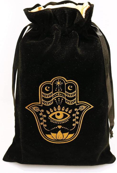 ARTSY CRAFTS 6x9" Hamsa Hand Velvet Jewelry Pouch Gift Bags, Fatima Hand Evil Eye Drawstring Oracle Tarot Bags