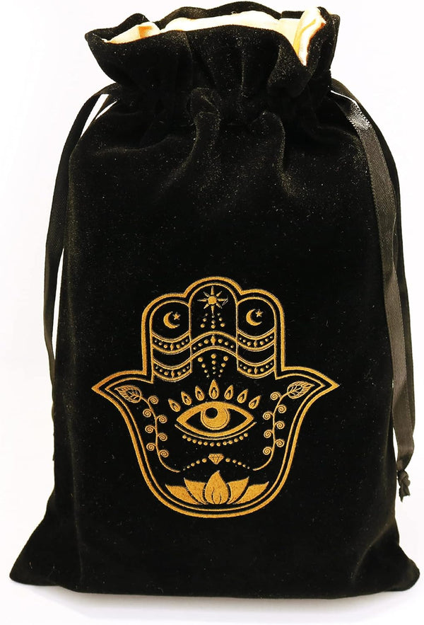 ARTSY CRAFTS 6x9" Hamsa Hand Velvet Jewelry Pouch Gift Bags, Fatima Hand Evil Eye Drawstring Oracle Tarot Bags