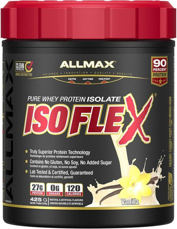 ALLMAX ISOFLEX Whey Protein Isolate, Vanilla, 1 lb, 27 Grams Protein Per Scoop, Zero Fat & Sugar