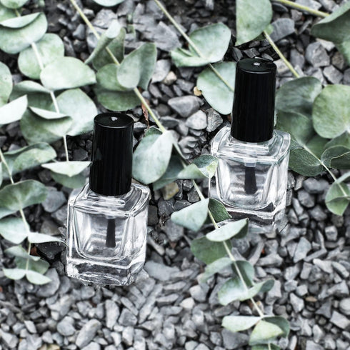 6PCS Empty Nail Polish Bottles with Funnel, Glass Rectangle with Brush & Mixing Balls (10ML, Black)