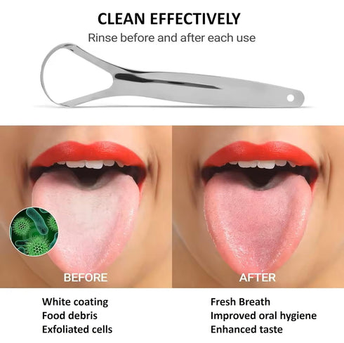 Metal Tongue Scrapers, 3 Piece Set, 304 Stainless Steel with Storage Case - Oral Hygiene Metal Tongue Cleaners (Silver)