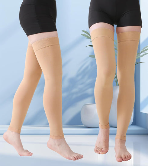 MGANG Thigh High Compression Stockings, 20-30 mmHg Graduated, Medical, Beige L for Men & Women