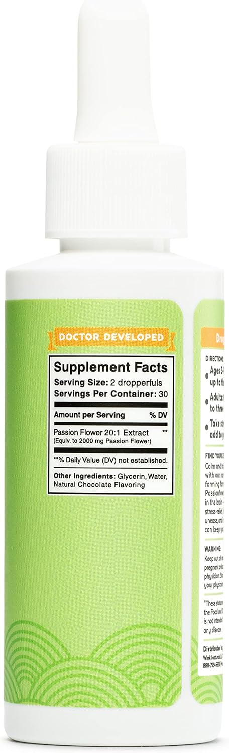 Wink Well Zen Drops Supplements, Mood Support for Adults and Kids, Non-Habit Forming (2 fl oz, Chocolate Flavor)