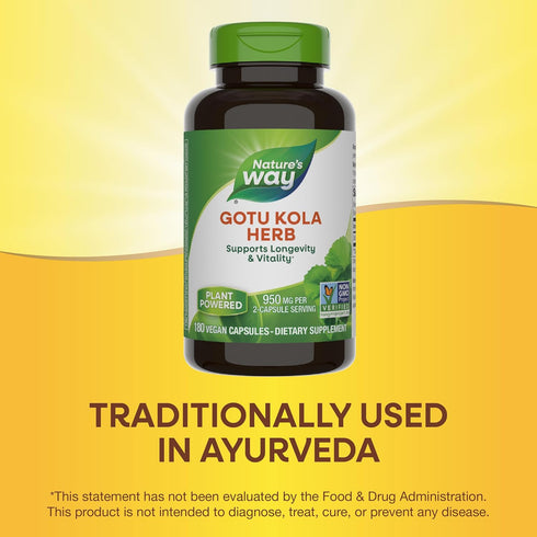 Nature's Way Gotu Kola - 950 mg per 2-Capsule Serving, 180 Vegan Capsules