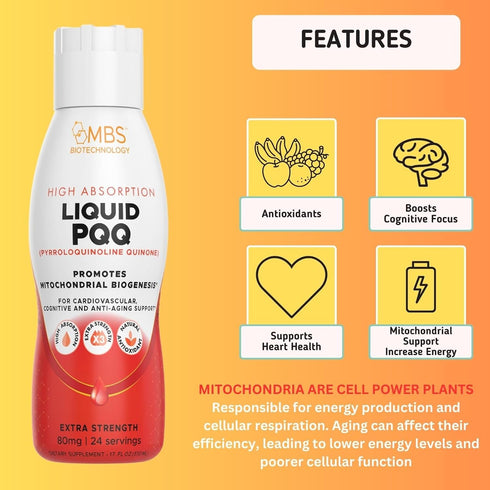 17 Oz Liquid PQQ: 80mg Highly Absorbable Pyrroloquinoline Quinone for Mitochondria Energy and Antioxidants, 24 Servings