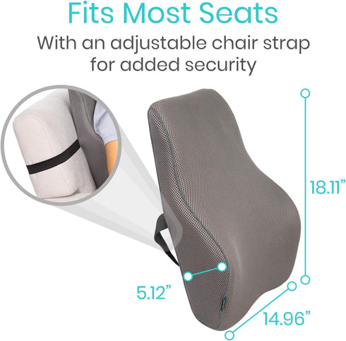 Vive Full Lumbar Cushion - Memory Foam Contour Support for Lower Back Pain - Ergonomic Pressure Relief for Office
