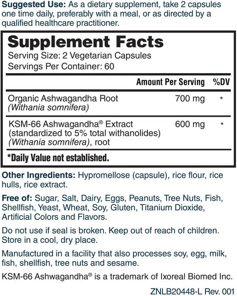 Nature's Lab Ashwagandha Extract - KSM 66 5% Withanolides - 120 Ct for Stress Support