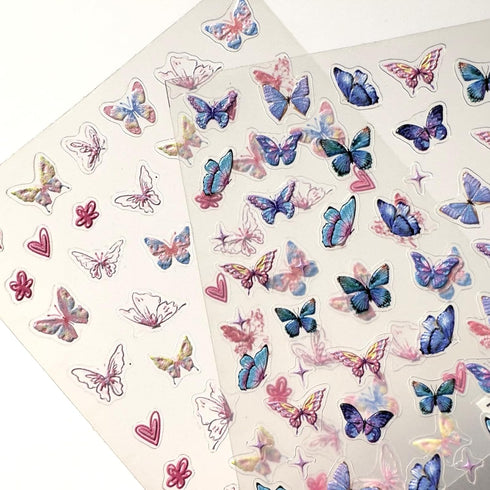 Butterfly Nail Art Stickers, 5D Self-Adhesive Spring Nail Stickers, Blue Pink 3D Embossed Nail Design