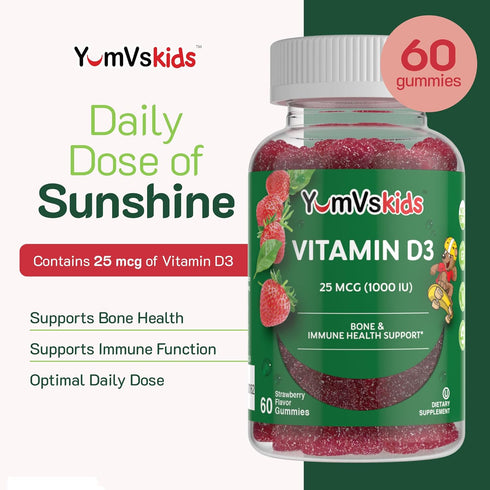 YUM-V's Chewable Vitamin D Gummies for Kids, 1000 IU, 60 Count - Immune Support