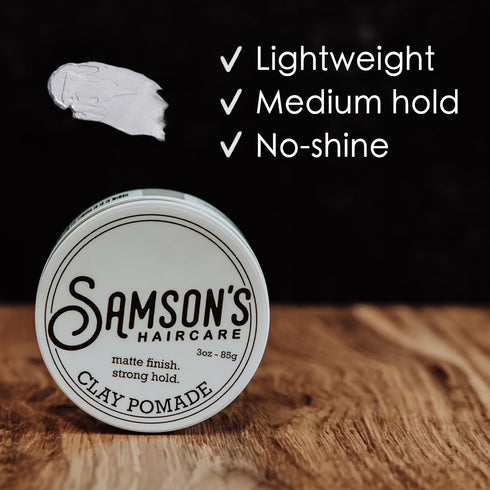 SAMSON'S HAIRCARE Matte Finish Clay Pomade - 3 oz Lightweight, Medium Hold, Water-based Hair Nourishing