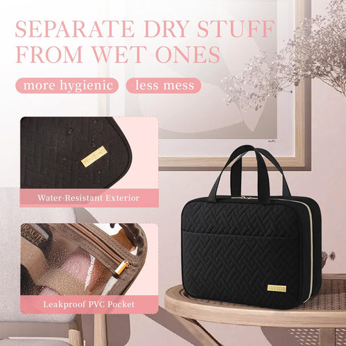 HOTOR Travel Toiletry Bag - Spacious Hanging Hook Makeup Bag for Women & Men - Waterproof Travel Essentials, Medium