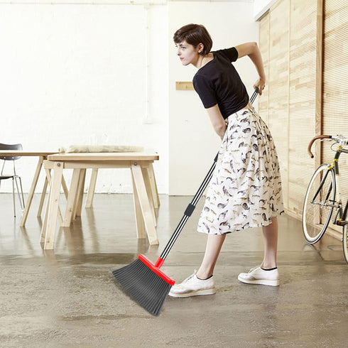 kelamayi Broom and Dustpan Set - Stand Up Combo for Home, Office, Indoor & Outdoor Sweeping (Black & Red)