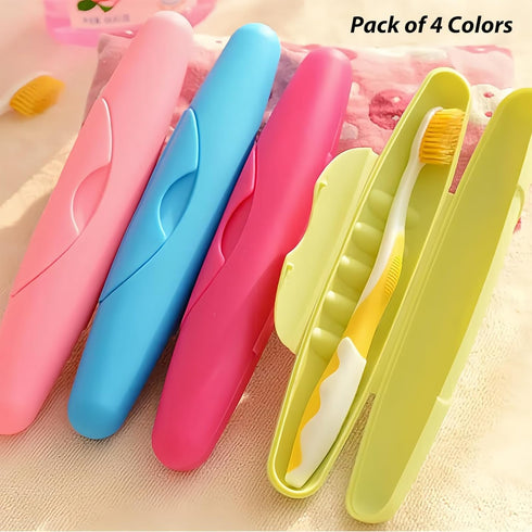 4 Packs Toothbrush Travel Case, Portable Holder with Large Toiletry Bag for Travel, Business Trip, Camping, Home